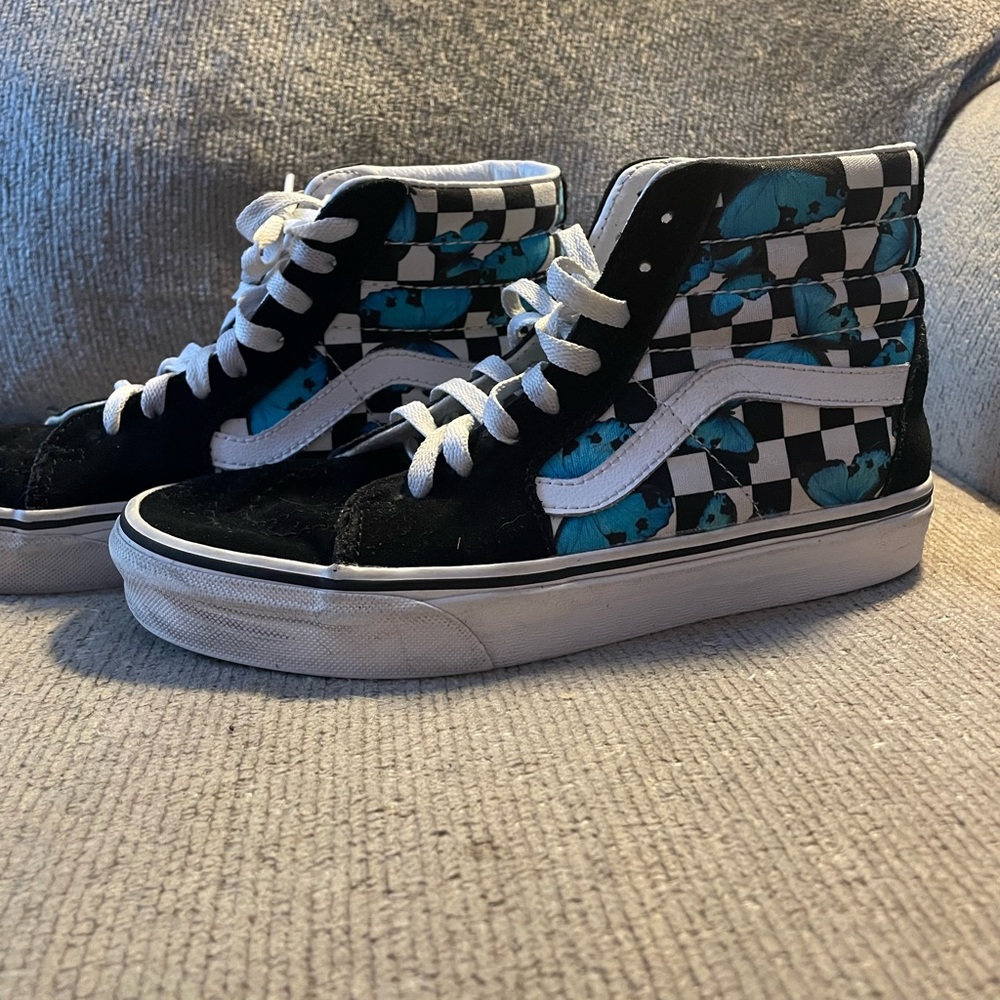 Vans sk8-hi high top butterfly checkerboard shoes